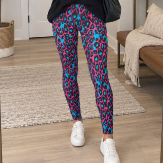 Neon Roze Blauwe Luipaardprint Leggings