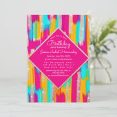 Neon Roze Blauwgroen Geel Goud Glitter Paint Verja Kaart (Staand voorkant)