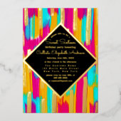 Neon roze Blauwgroen geel goud glitter verf zoet 1 Folie Uitnodiging (Voorkant)