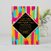 Neon roze Blauwgroen geel goud glitter verf zoet 1 Folie Uitnodiging (Staand Voorkant)