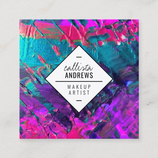 Neon Roze Blauwgroen Paarse Metallic Paint Make-up Vierkante Visitekaartje (Voorkant)