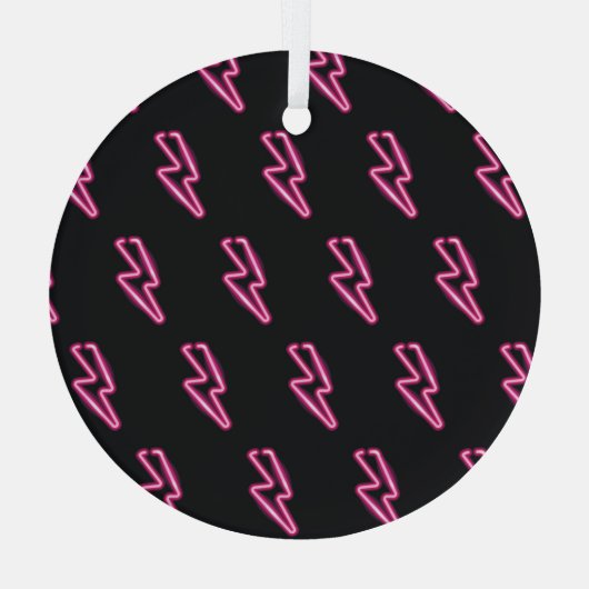Neon roze bliksem: donkere achtergrond. glas ornament (Achterkant)
