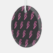Neon roze bliksem: donkere achtergrond. glas ornament (Voorkant links)