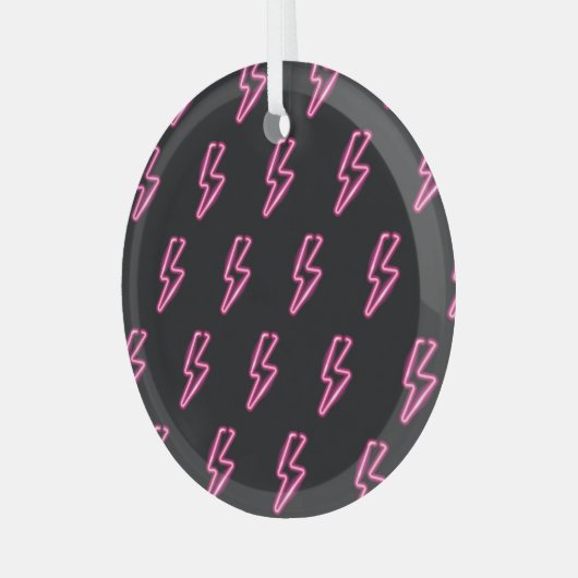Neon roze bliksem: donkere achtergrond. glas ornament (Voorkant links)