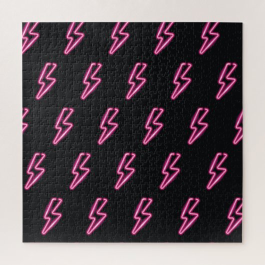 Neon roze bliksem: donkere achtergrond. legpuzzel (Verticaal)