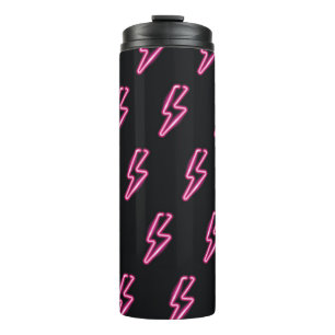 Neon roze bliksem: donkere achtergrond. thermosbeker