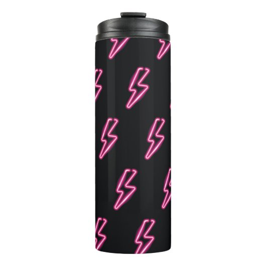 Neon roze bliksem: donkere achtergrond. thermosbeker (Voorkant)