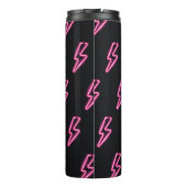 Neon roze bliksem: donkere achtergrond. thermosbeker (Achterkant)