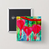 Neon roze bloeding Hartbloemen Vierkante Button 5,1 Cm (Voorkant /achterkant)