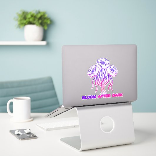 Neon Roze Bloem - Kunst Vinyl Sticker (Laptop op bureau)
