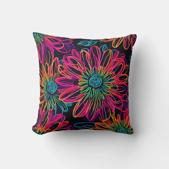 Neon Roze Bloemen Kussen (Voorkant)