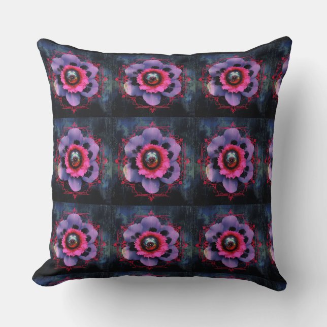 Neon Roze Bloemen Kussen (Voorkant)