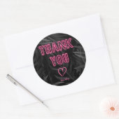 Neon roze bord orde dank u zwart palmblad ronde sticker (Envelop)