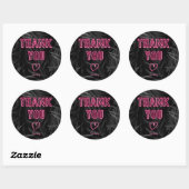 Neon roze bord orde dank u zwart palmblad ronde sticker (Vel)