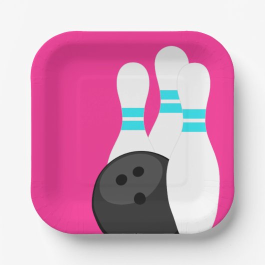 Neon roze bowling partij papier Borden Papieren Bordje (Voorkant)