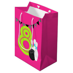 Neon roze bowling verjaardag geschenk tas medium cadeauzakje