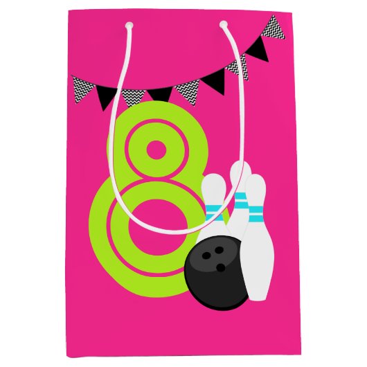 Neon roze bowling verjaardag geschenk tas medium cadeauzakje (Voorkant)