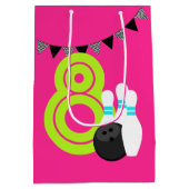 Neon roze bowling verjaardag geschenk tas medium cadeauzakje (Achterkant)