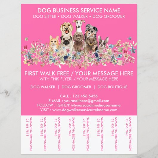 Neon Roze Broed Honden Uitlaat Service Flyer (Voorkant)