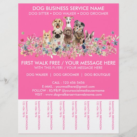 Neon Roze Broed Honden Uitlaatservice Flyer (Voorkant)