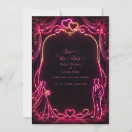 Neon roze Bruid Bruidegom Huwelijk Liefde Gloed Kaart