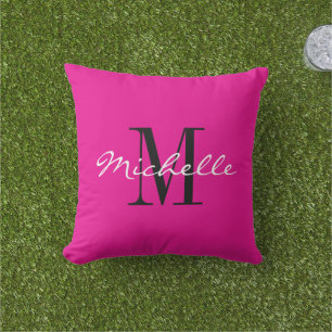 Neon roze buiten decoratie kussen met monogram