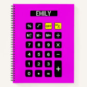 Neon roze calculator met naam notitieboek (Voorkant)