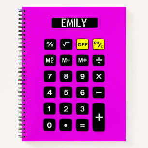 Neon roze calculator met naam notitieboek