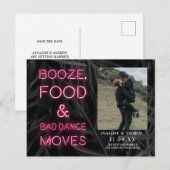 Neon roze casual palmblad behalve de datumfoto briefkaart (Voorkant / Achterkant)