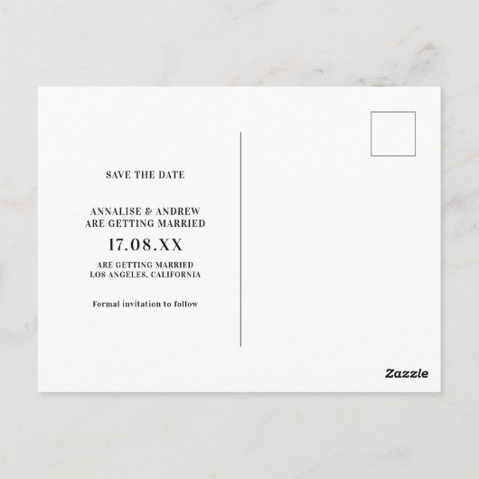 Neon roze casual palmblad behalve de datumfoto briefkaart (Achterkant)