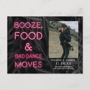 Neon roze casual palmblad behalve de datumfoto briefkaart