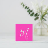neon roze-chique monogram vierkante visitekaartje (Staand voorkant)
