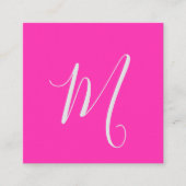 neon roze-chique monogram vierkante visitekaartje (Voorkant)