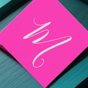 neon roze-chique monogram vierkante visitekaartje