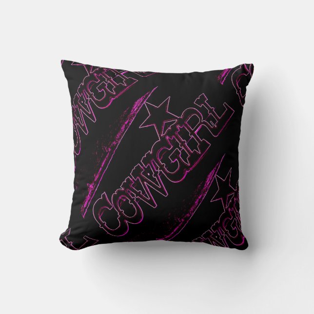 neon roze cowgirl zwart kussen (Voorkant)