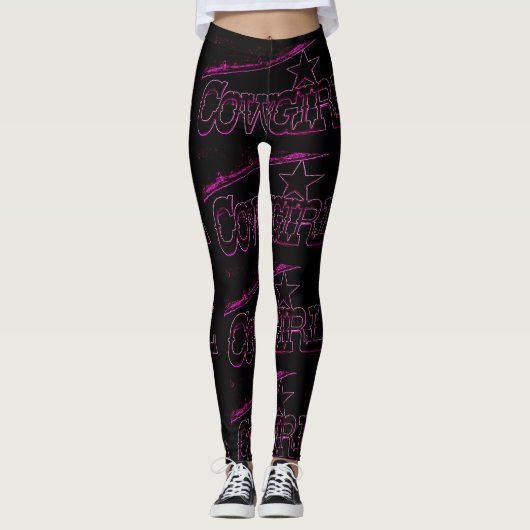 neon roze cowgirl zwart leggings (Voorkant)