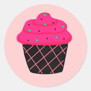 Neon Roze Cupcake Ronde Sticker