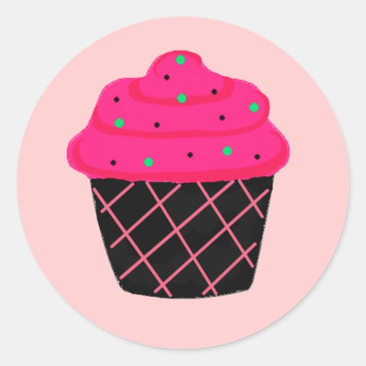 Neon Roze Cupcake Ronde Sticker (Voorkant)