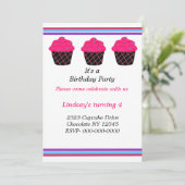 Neon Roze Cupcakes Verjaardagsfeest Uitnodiging (Staand voorkant)