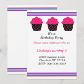 Neon Roze Cupcakes Verjaardagsfeest Uitnodiging (Voorkant / Achterkant)