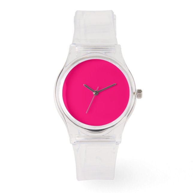 Neon Roze Custom Watch met Clear Band Horloge (Voorkant)