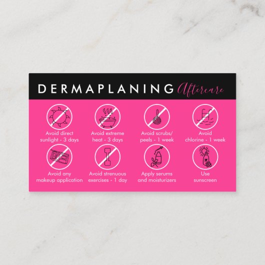 Neon Roze Dermaplaning Nazorg Poster Instructie Visitekaartje (Achterkant)