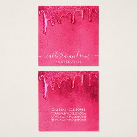 Neon roze dikke glazen druppelaar haarklemtoon vierkante visitekaartjes (Voorkant /achterkant)