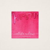 Neon roze dikke glazen druppelaar haarklemtoon vierkante visitekaartjes (Voorkant)