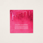 Neon roze dikke glazen druppelaar haarklemtoon vierkante visitekaartjes (Achterkant)
