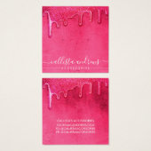 Neon roze dikke glazen druppels, verouderd beeldsc vierkante visitekaartjes (Voorkant /achterkant)