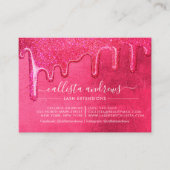 Neon roze dikke glitter druppels wimpers nazorg visitekaartje (Voorkant)