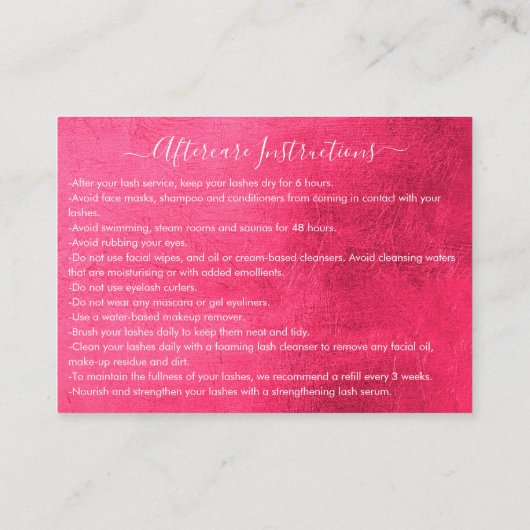 Neon roze dikke glitter druppels wimpers nazorg visitekaartje (Achterkant)