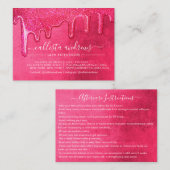 Neon roze dikke glitter druppels wimpers nazorg visitekaartje (Voorkant / Achterkant)