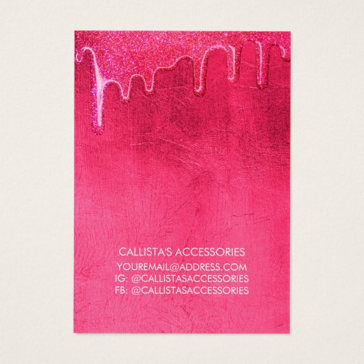 Neon roze dikke glitter druppelt Ketting beeldsche Visitekaartje (Achterkant)